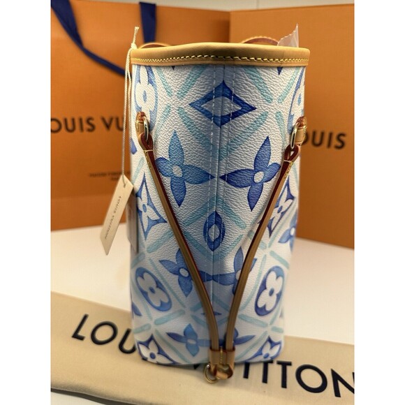 NIB Louis Vuitton Neverfull MM By The Pool Blue M11263 With Pouch 💯% Authentic - Picture 5 of 16